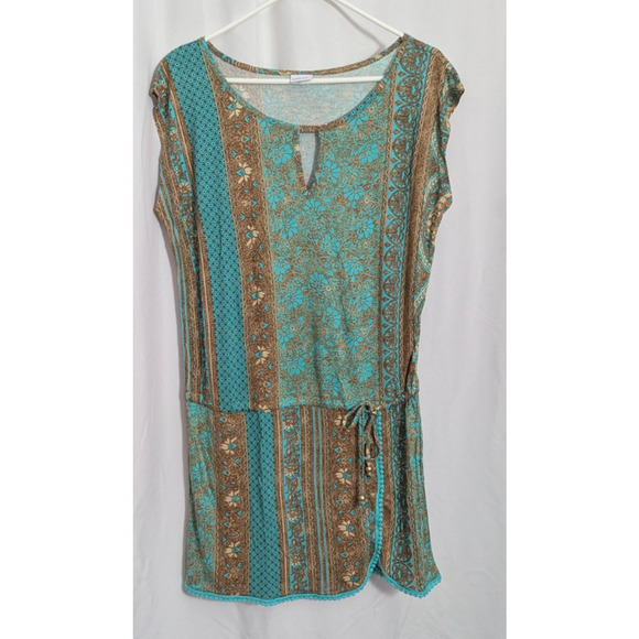 Lascana Turquoise Drawstring Tunic Swim Cover Size 38 6 T1 Boho Resort Summer - Picture 1 of 5